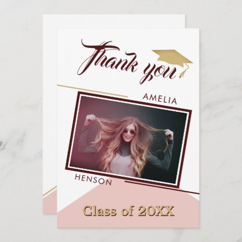Modern Geometric Graduate Photo Graduation  Thank You Card