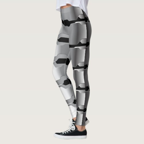Modern Geometric Gray  Black Metallic Texture Leggings