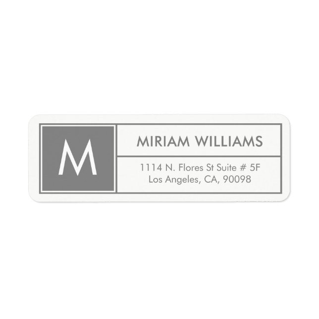 Modern Geometric Gray Frame Custom Monogram Label (Front)