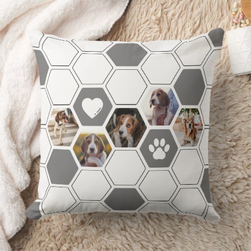 Modern Geometric Gray Heart Dog Photo Keepsake Throw Pillow
