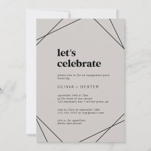Modern Geometric Gray Let's Celebrate Invitation