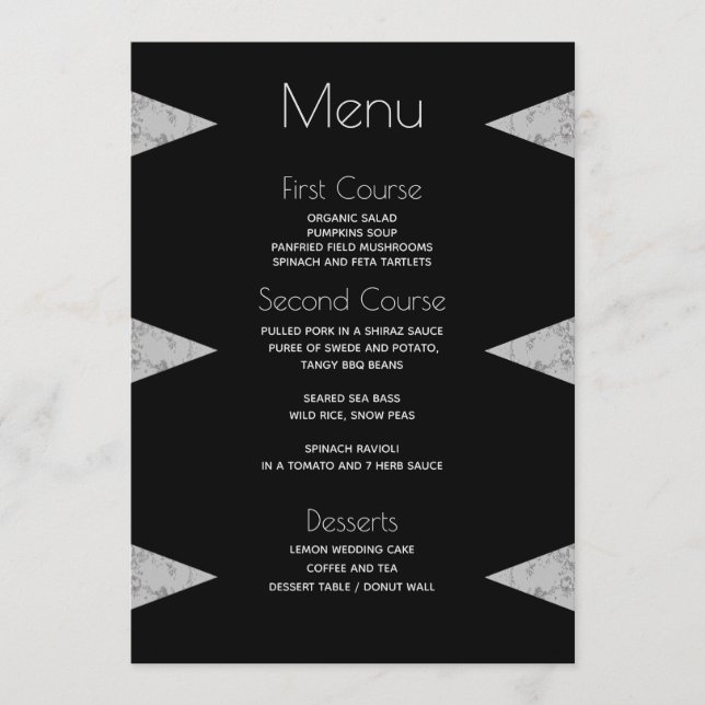 Modern Geometric Gray Marble Black Wedding Menu (Front)