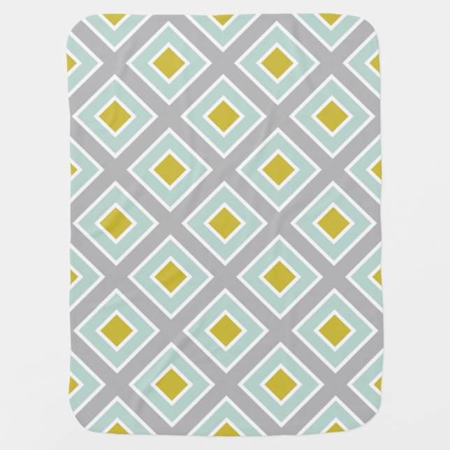 Modern Geometric Gray Mint Blue Green Pattern Receiving Blanket (Front)