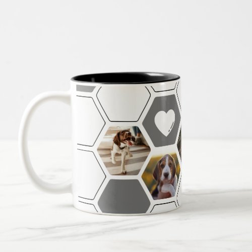 Modern Geometric Gray Paw Dog Photo Keepsake Two_Tone Coffee Mug