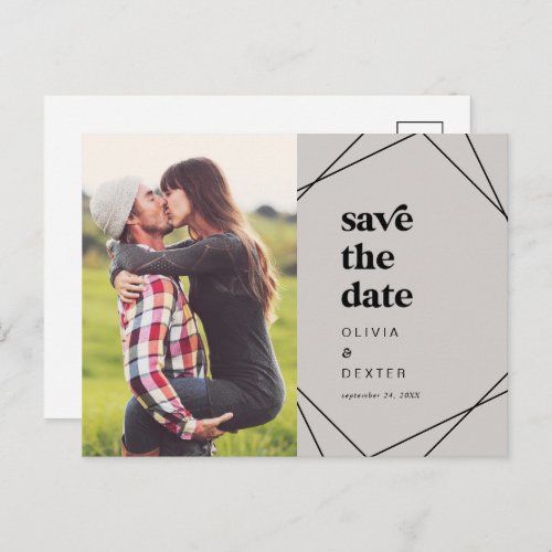 Modern Geometric  Gray Photo Save the Date Invitation Postcard