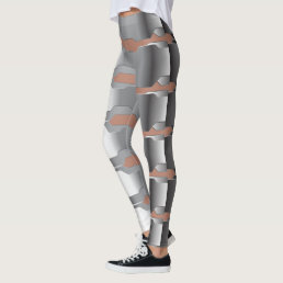 Modern Geometric Gray &amp; Skin Pink Metallic Texture Leggings