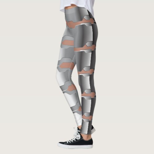 Modern Geometric Gray  Skin Pink Metallic Texture Leggings