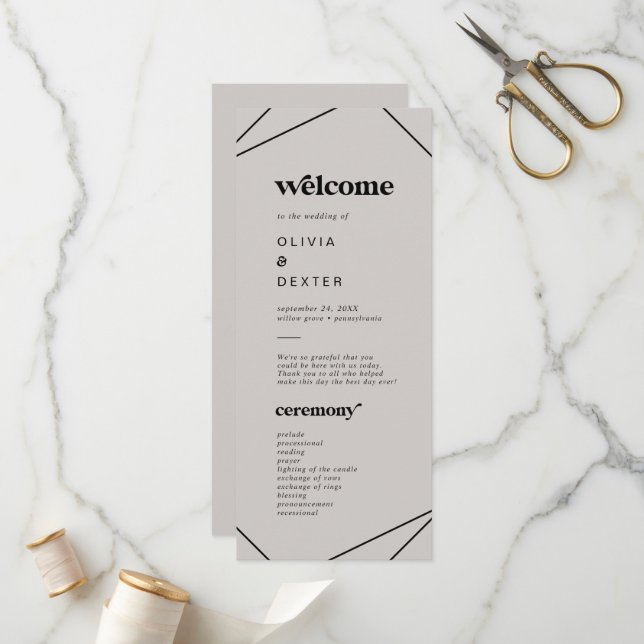 Modern Geometric | Gray Wedding Program (Front/Back In Situ)