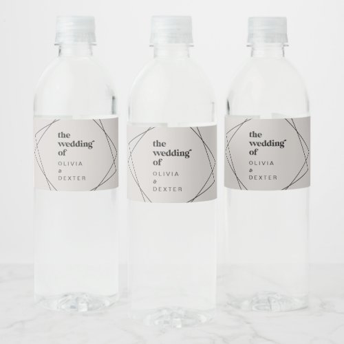 Modern Geometric  Gray Wedding Water Bottle Label