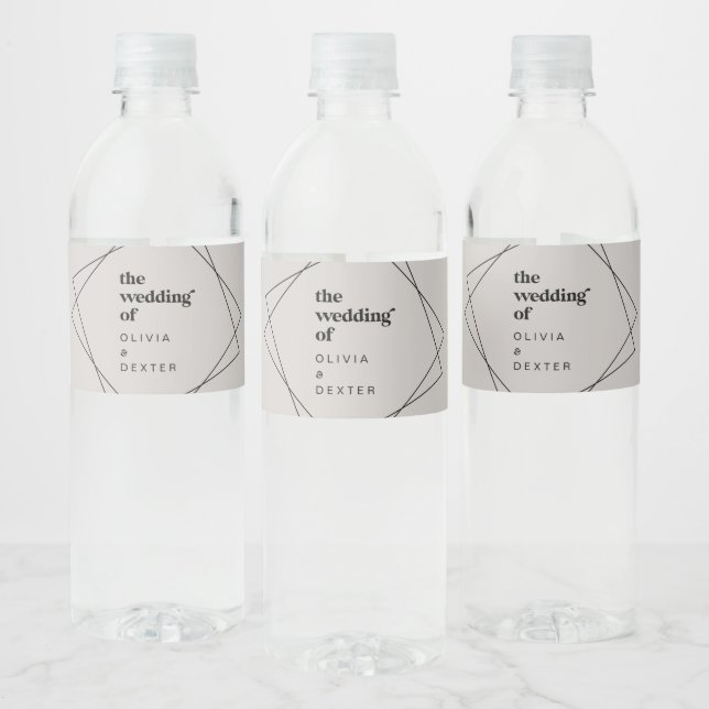 Modern Geometric | Gray Wedding Water Bottle Label (Bottles)