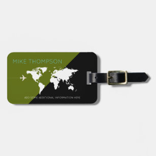Modern & geometric green / black world travel luggage tag