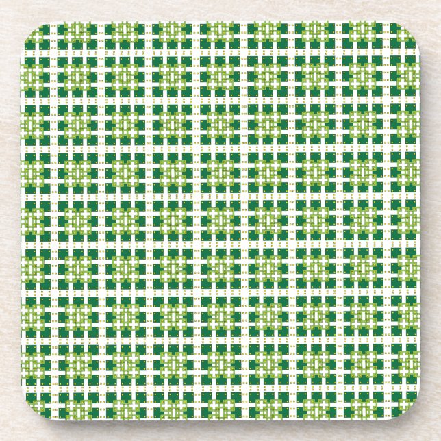 Modern geometric green Forest squares pattern Beverage Coaster (Front)