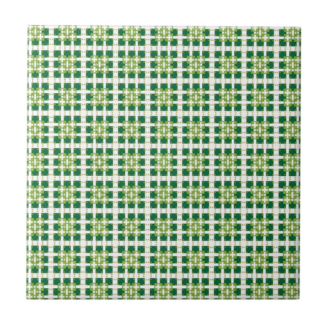 Modern geometric green Forest squares pattern Tile (Front)