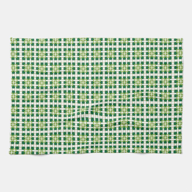 Modern geometric green Forest squares pattern Towel (Horizontal)