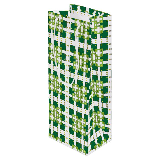 Modern geometric green Forest squares pattern Wine Gift Bag (Back Angled)