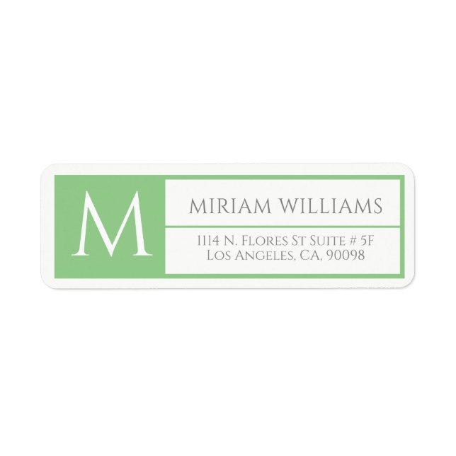 Modern Geometric Green Frame Custom Monogram Label (Front)