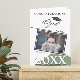 Modern Geometric Green Graduate Photo Graduation Card