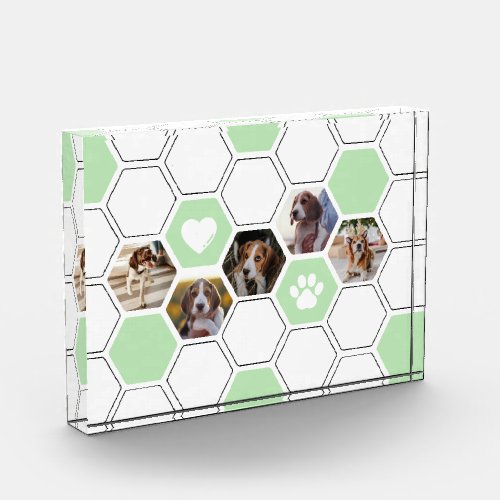 Modern Geometric Green Heart Dog Photo Keepsake Acrylic Award