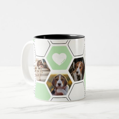 Modern Geometric Green Heart Dog Photo Keepsake Two_Tone Coffee Mug