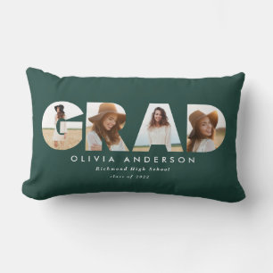 Modern geometric green multi photo graduation lumbar pillow