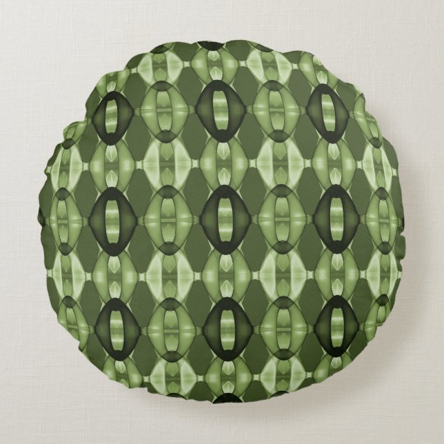 Modern geometric green pattern round pillow (Front)