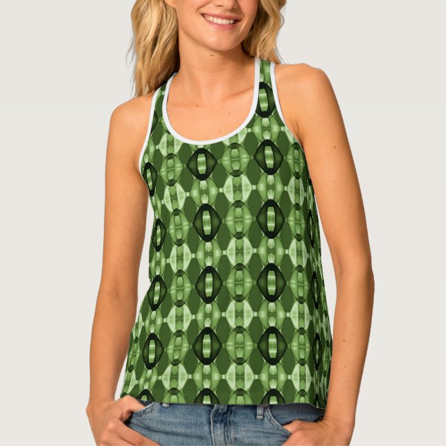 Modern geometric green pattern tank top (Front)