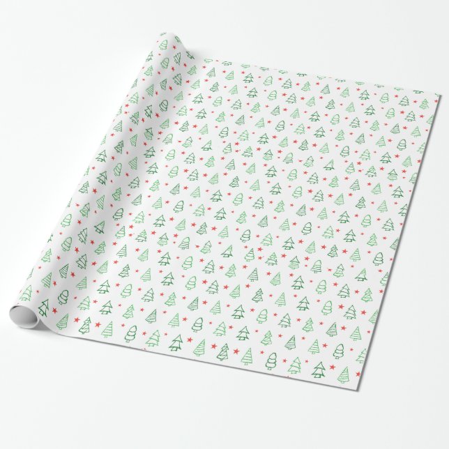 Modern Geometric Green Snowflake Christmas Wrapping Paper (Unrolled)