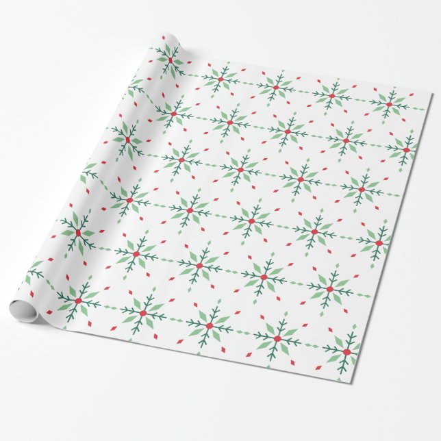 Modern Geometric Green Snowflake Christmas Wrapping Paper (Unrolled)