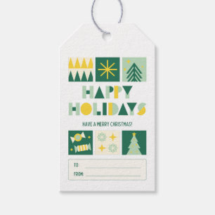 Modern Geometric Green Yellow Color Pop Christmas Gift Tags