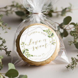 Modern Geometric Greenery Love is Sweet Wedding Classic Round Sticker
