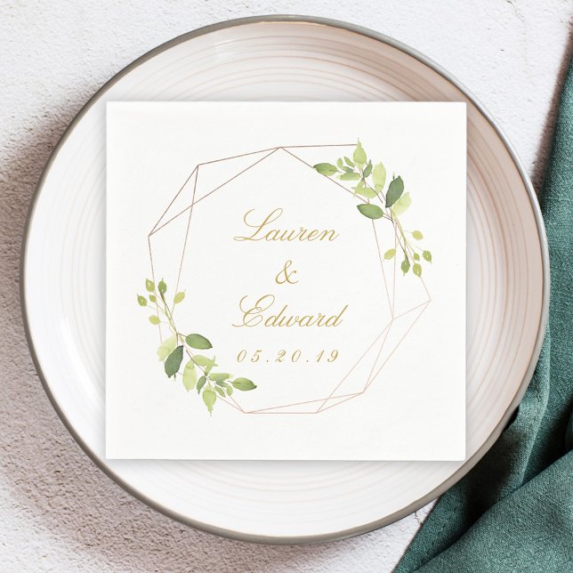 Modern Geometric Greenery Personalized Wedding Napkins (Creator Uploaded)