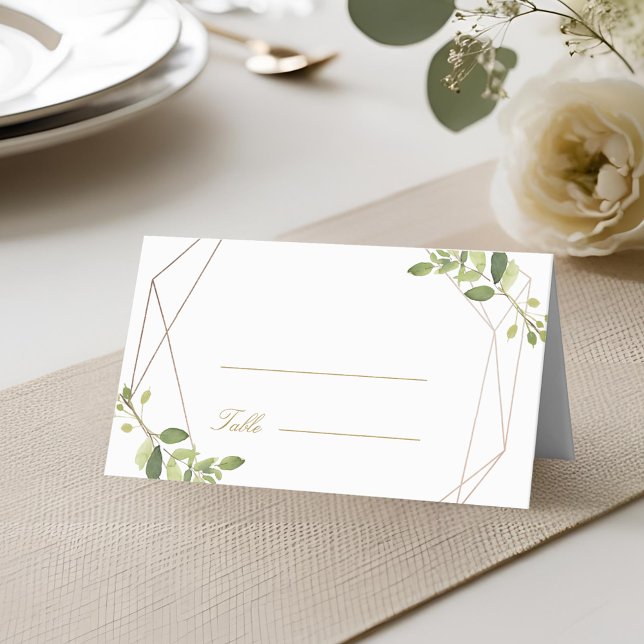 Modern Geometric Greenery Personalized Wedding Place Card (Creator Uploaded)
