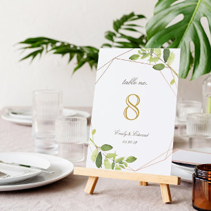 Modern Geometric Greenery Personalized Wedding Table Number
