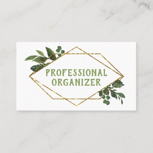 Modern Geometric Greenery Professional Organizer Business Card