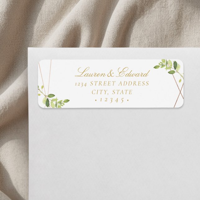 Modern Geometric Greenery Wedding Return Address Label (Creator Uploaded)