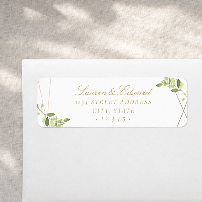 Modern Geometric Greenery Wedding Return Address Label (Creator Uploaded)