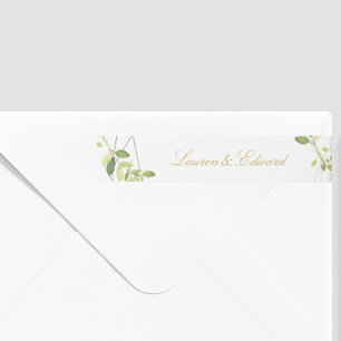 Modern Geometric Greenery Wedding Return Address Wrap Around Label