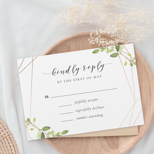 Modern Geometric Greenery Wedding RSVP Card (Creator Uploaded)