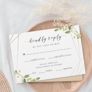 Modern Geometric Greenery Wedding RSVP Meal Choice Card