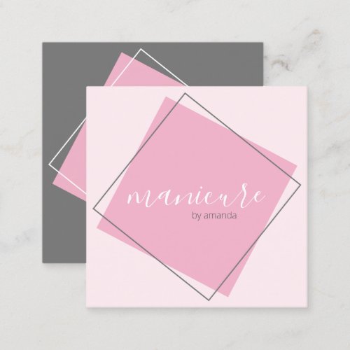 Modern geometric grey  pink manicure square business card