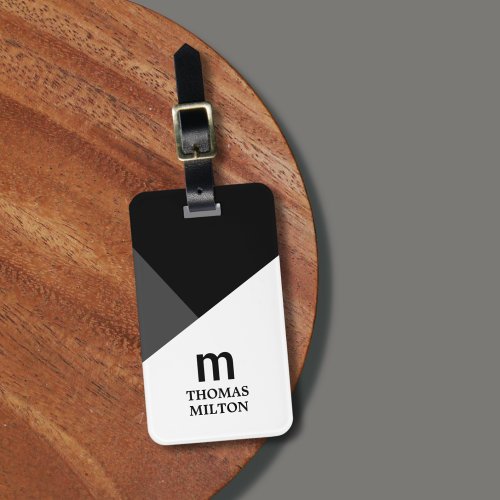 Modern Geometric Grey White Black Luggage Tag