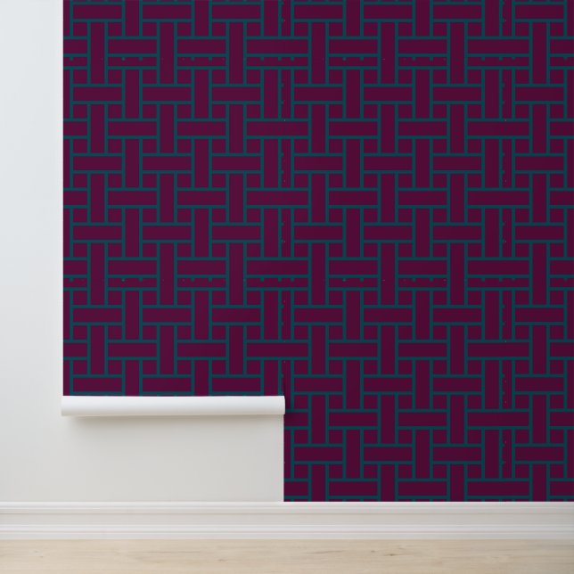 Modern Geometric Grid Pattern | Plum Purple Teal Wallpaper (Application)