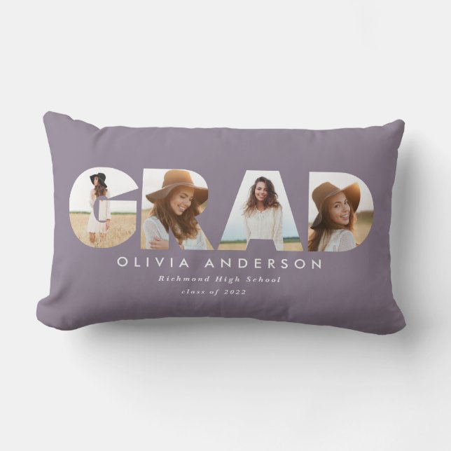Modern geometric gurple multi photo graduation  lumbar pillow (Front)