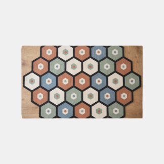Modern Geometric Hexagon Area Rug - Terracotta Blu