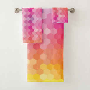 Modern Geometric Hexagon Bath Towel Set   Pink 