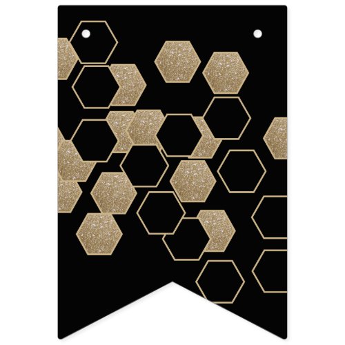 modern geometric hexagon black and gold party bunting flags