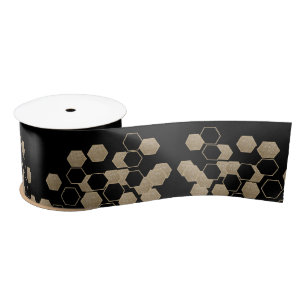 modern geometric hexagon black and gold party satin ribbon