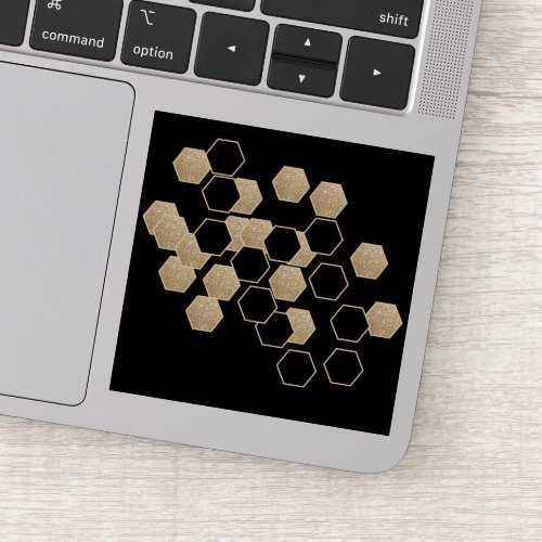modern geometric hexagon black and gold party sticker