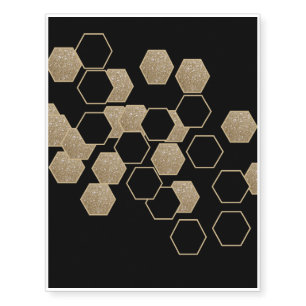 modern geometric hexagon black and gold party temporary tattoos