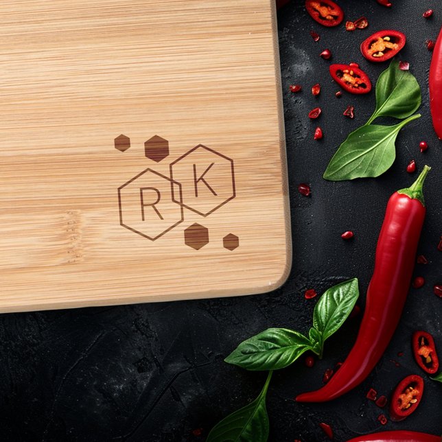 Modern geometric hexagons wedding monogram initial engraved cutting board (Modern geometric hexagons wedding monogram initial cutting board)